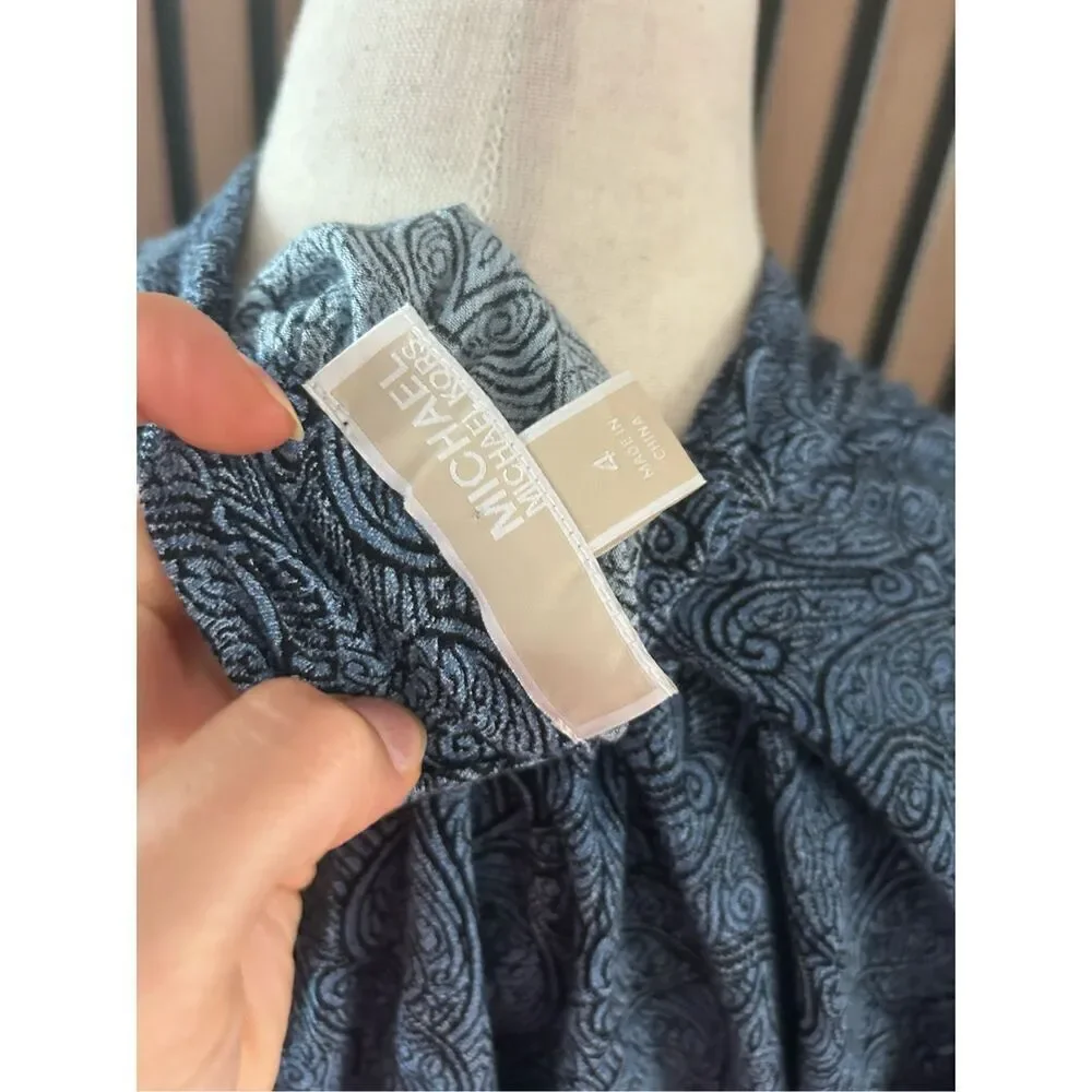 Michael Kors Blue Paisley V-neck Dress with Branded Neck Tie Size 4 mini western